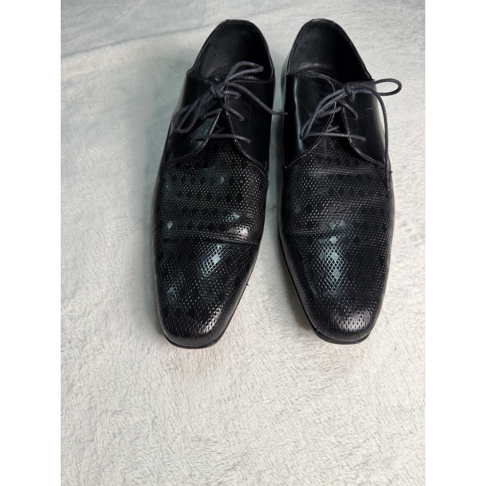 Paul Fredrick Mens Black Leather Textured Diamond Oxford Dress Shoes 12M Italy